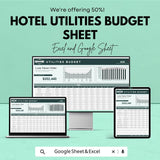 Hotel Utilities Budget Sheet - Excel and Google Sheet - 2025 Financial Planning for Hotels - Track Utilities & Operational Costs |