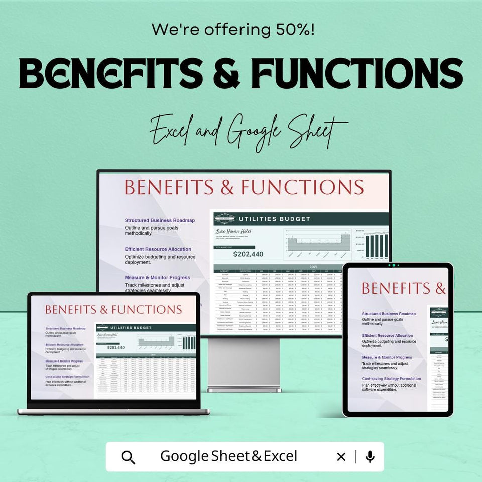 Hotel Utilities Budget Sheet - Excel and Google Sheet - 2025 Financial Planning for Hotels - Track Utilities & Operational Costs |