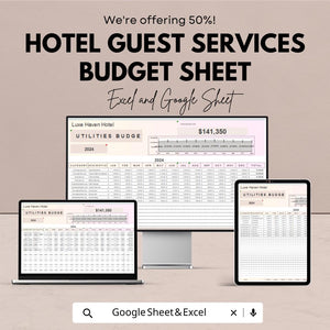 Hotel Guest Services Budget Sheet – Excel & Google Sheet Template – 2024 Financial Planning for Hotels – Track Services and Enhance Guest |