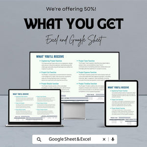 Engineering Project Plan Sheet | Excel & Google Sheets Template | Project Budgeting, Timeline Management, Task Assignment |