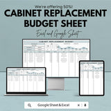 Cabinet Replacement Budget Sheet | Excel & Google Sheet Template | Kitchen Remodel Budget Tracker | Home Improvement Project Tool