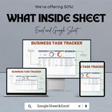 Business Task Tracker Sheet | Excel & Google Sheets Template | Task Management, Goal Setting, Employee Tracking | 50% Off