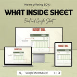 Budget Bill Sheet – Excel & Google Sheets Template for Efficient Budgeting – 50% Off