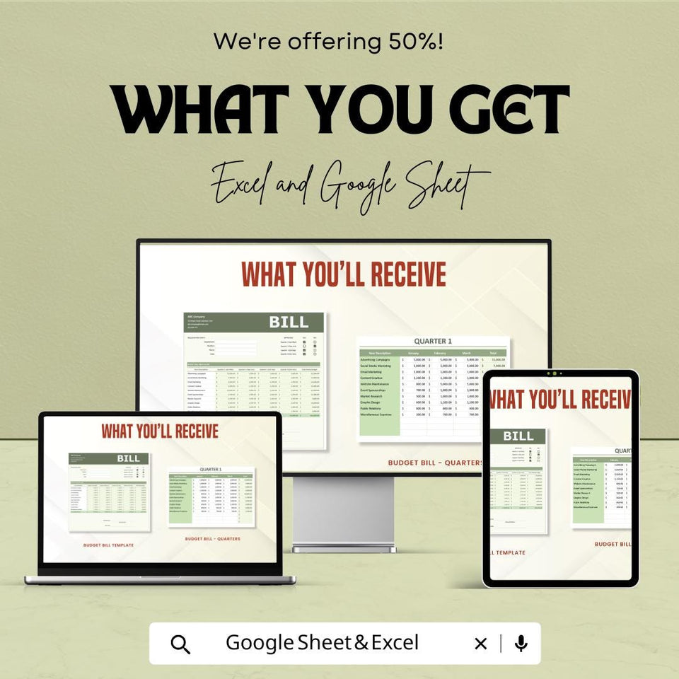 Budget Bill Sheet – Excel & Google Sheets Template for Efficient Budgeting – 50% Off