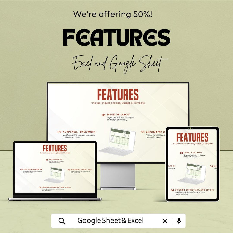 Budget Bill Sheet – Excel & Google Sheets Template for Efficient Budgeting – 50% Off