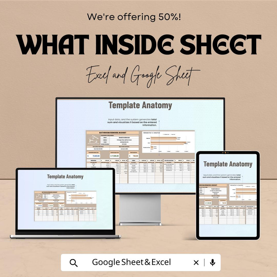 Bathroom Remodel Budget Sheet | Excel & Google Sheets Template | Renovation Budget Tracker | Home Improvement Budget Tool