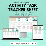 Activity Task Tracker Sheet - Excel & Google Sheets Template | Task Management Tool | Boost Productivity | Work Planner for 2024