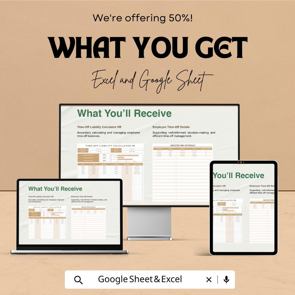 Time-Off Liability Calculator HR Sheet | Excel and Google Sheets Template | Track Employee Time-Off & Liabilities | 50% OFF