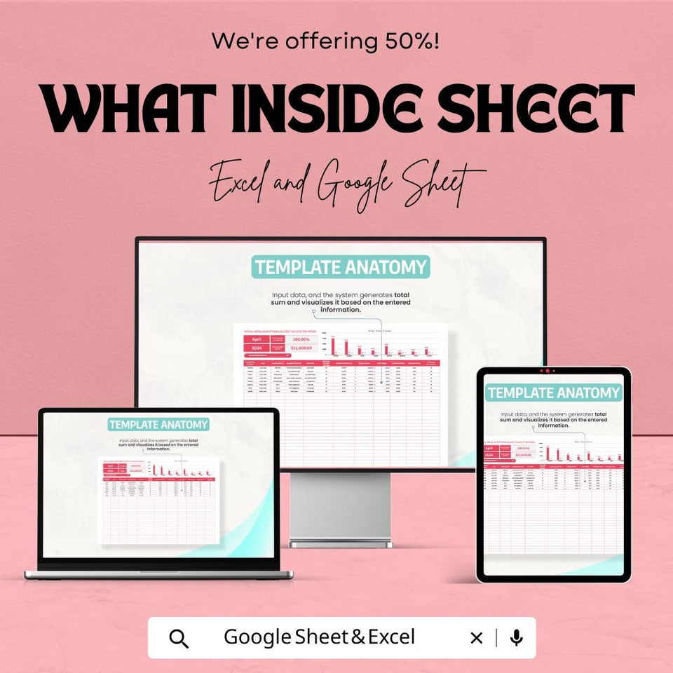 Social Media Advertising Budget Allocation Model Sheet | Excel and Google Sheets Template | Track & Adjust Ad Spend | 50% OFF