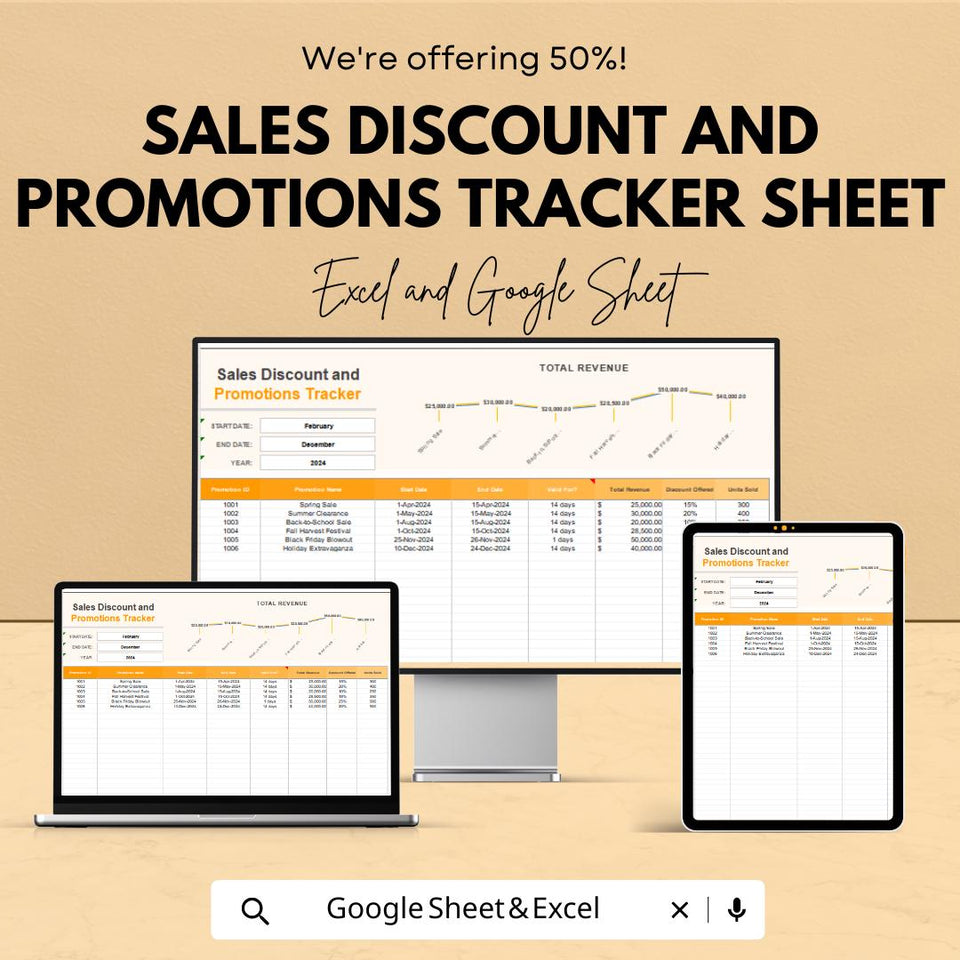 Sales Discount & Promotions Tracker Template for Excel and Google Sheets - Track Sales Performance