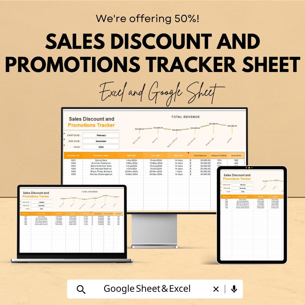 Sales Discount & Promotions Tracker Template for Excel and Google Sheets - Track Sales Performance