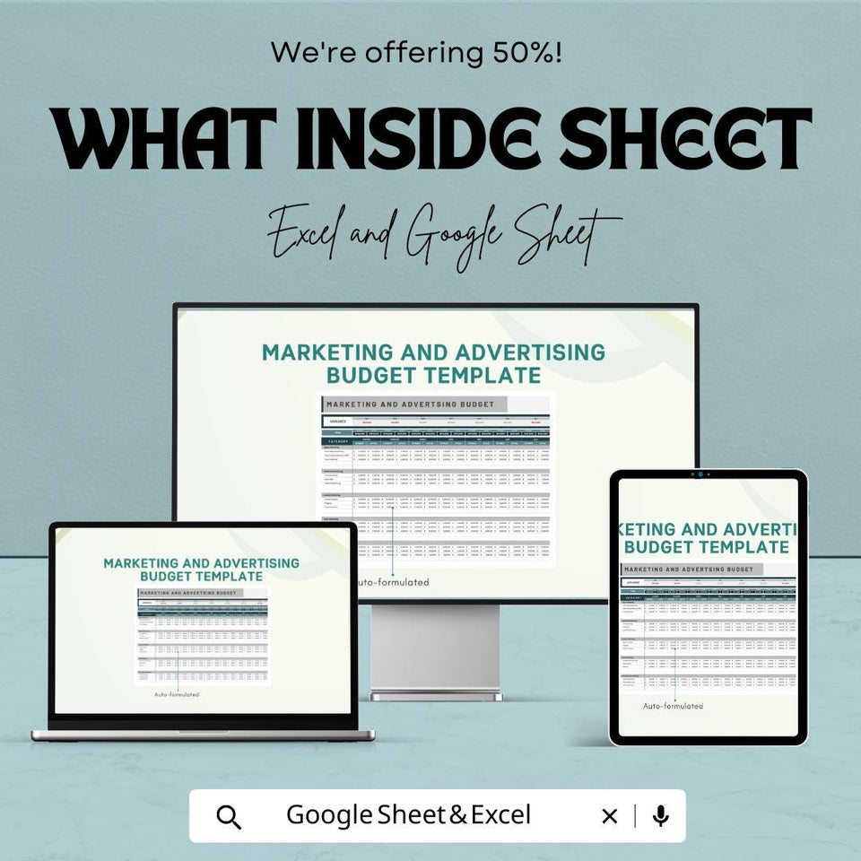 Marketing and Advertising Budget Sheet | Excel and Google Sheets Template | ROI Tracking & Campaign Management