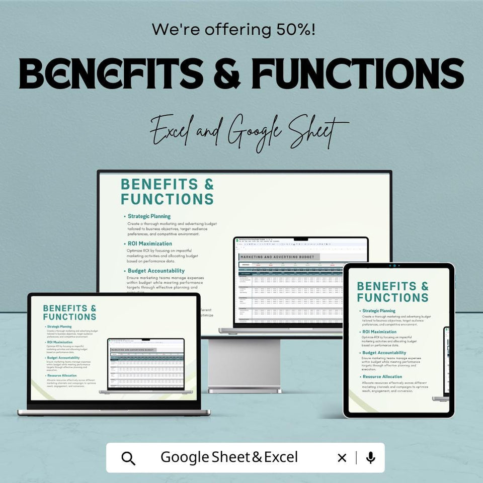 Marketing and Advertising Budget Sheet | Excel and Google Sheets Template | ROI Tracking & Campaign Management