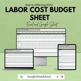 Labor Cost Budget Sheet | Excel and Google Sheets Template | Employee Labor Tracking & Cost Estimation Tool