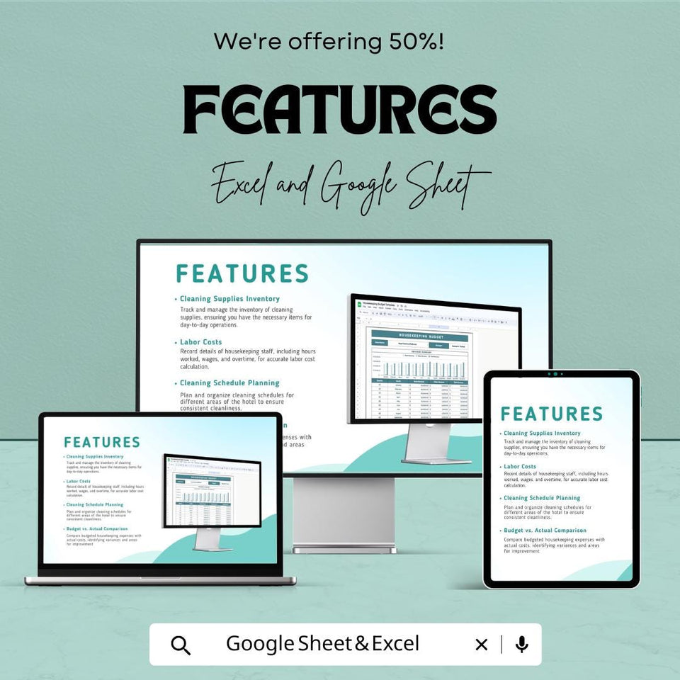 Housekeeping Budget Sheet Template | Excel and Google Sheets | Hotel Budget Management, Cleaning & Labor Costs, Expense Tracking