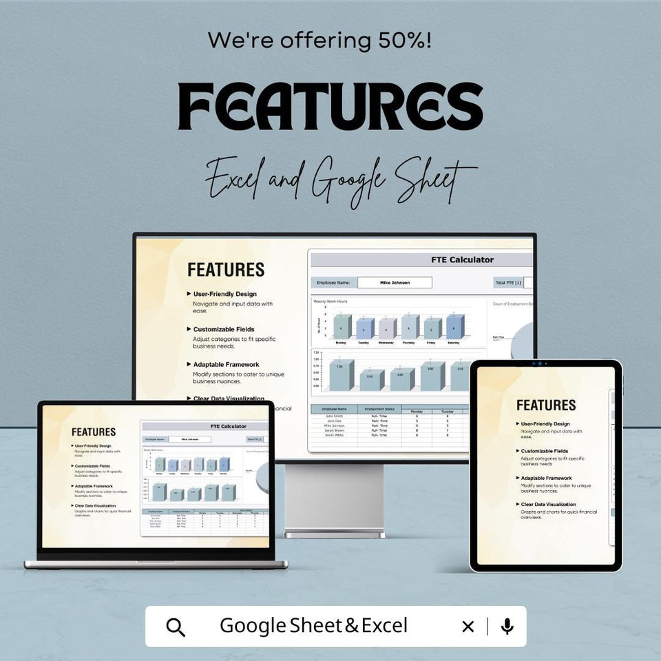 FTE Calculator Sheet – Excel and Google Sheets Template for Workforce Planning & Resource Allocation – 50% Off