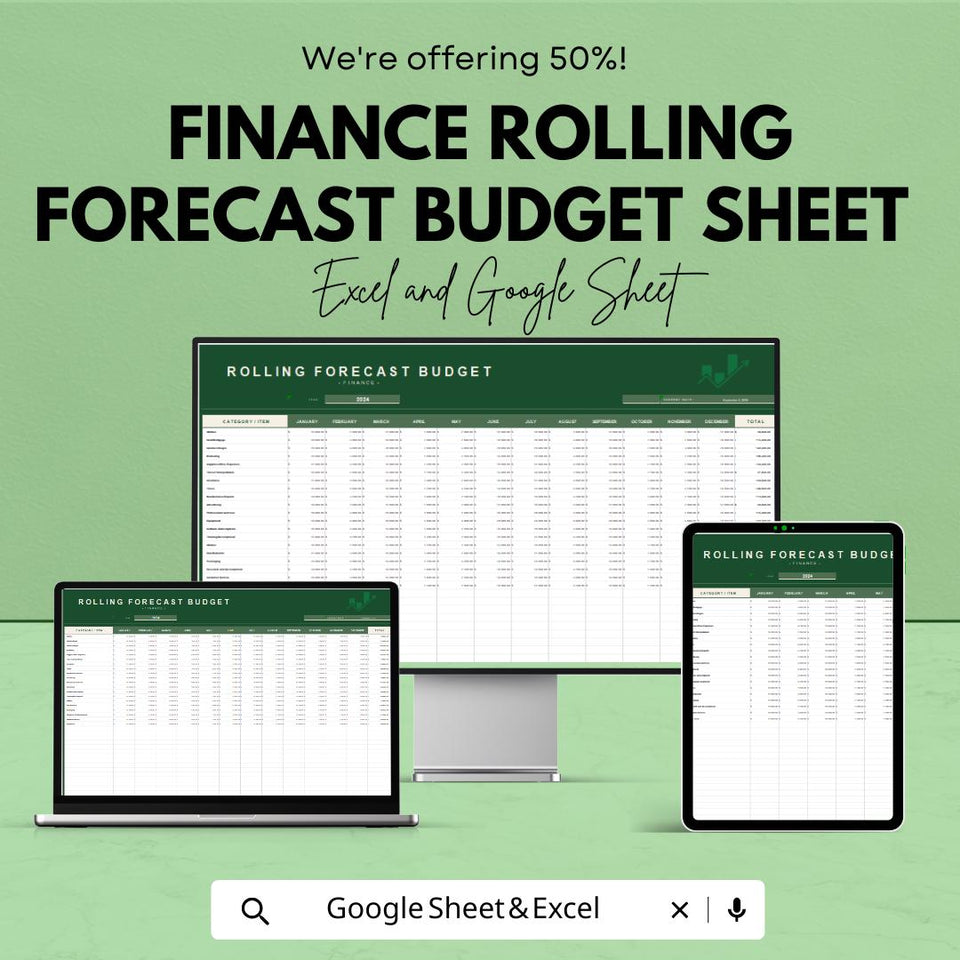 Finance Rolling Forecast Budget Sheet – Excel and Google Sheets – Plan & Track Your Finances with Ease – 50% OFF
