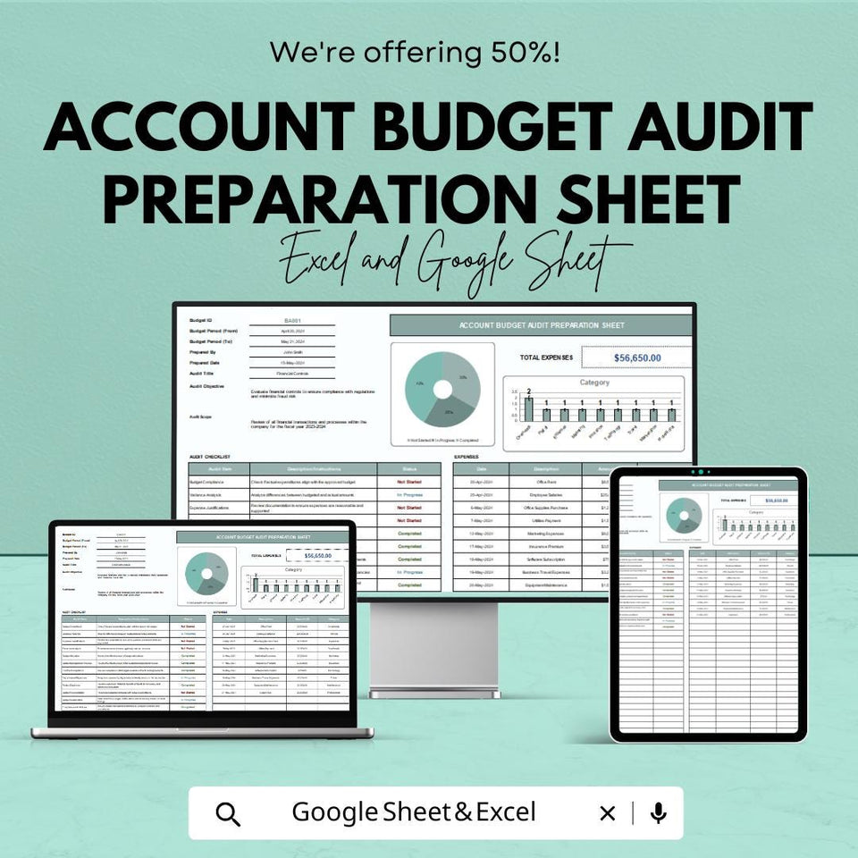 Account Budget Audit Preparation Sheet – Excel and Google Sheets – Personalize Your Budgeting & Auditing Process – 50% OFF
