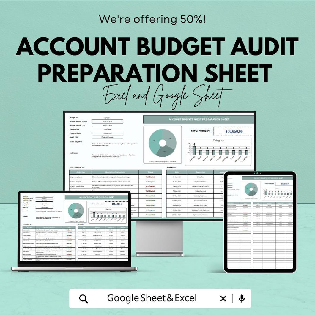 Account Budget Audit Preparation Sheet – Excel and Google Sheets – Personalize Your Budgeting & Auditing Process – 50% OFF
