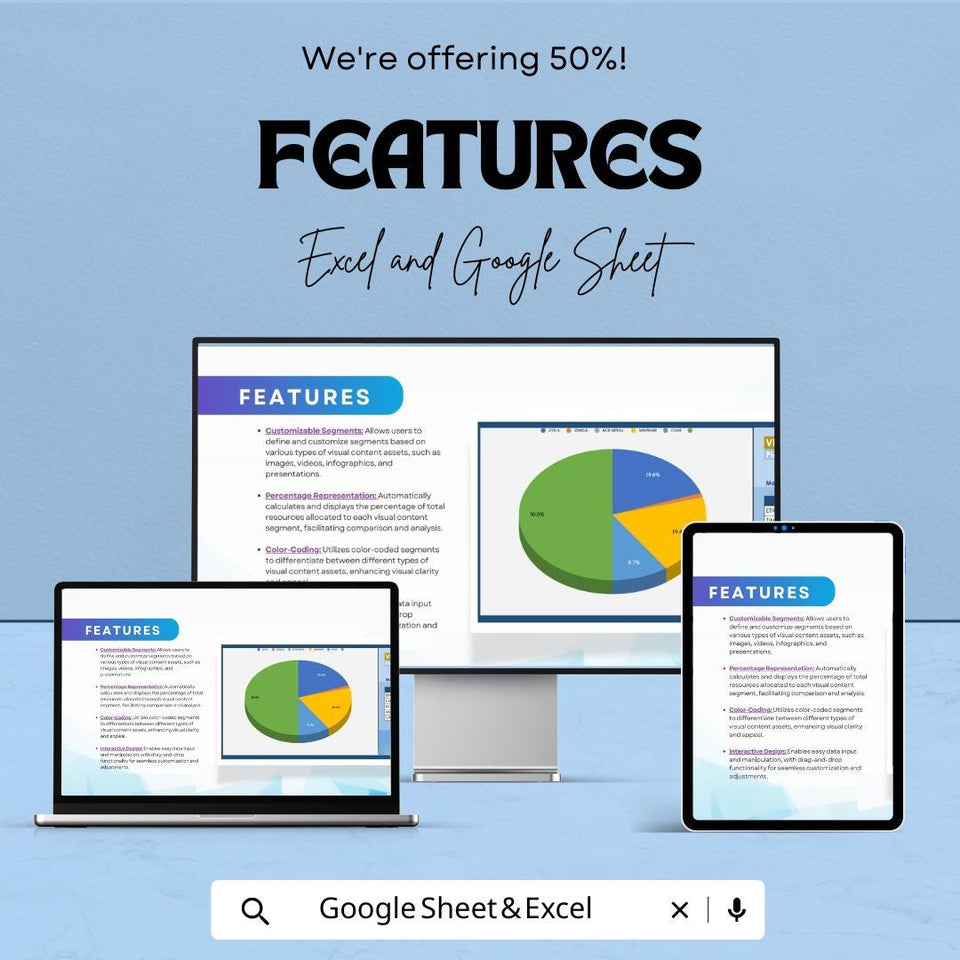 Visual Content Pie Chart Sheet - Excel & Google Sheet Template - Content Strategy Tracker - Customizable Pie Chart - Visual Content Analysis