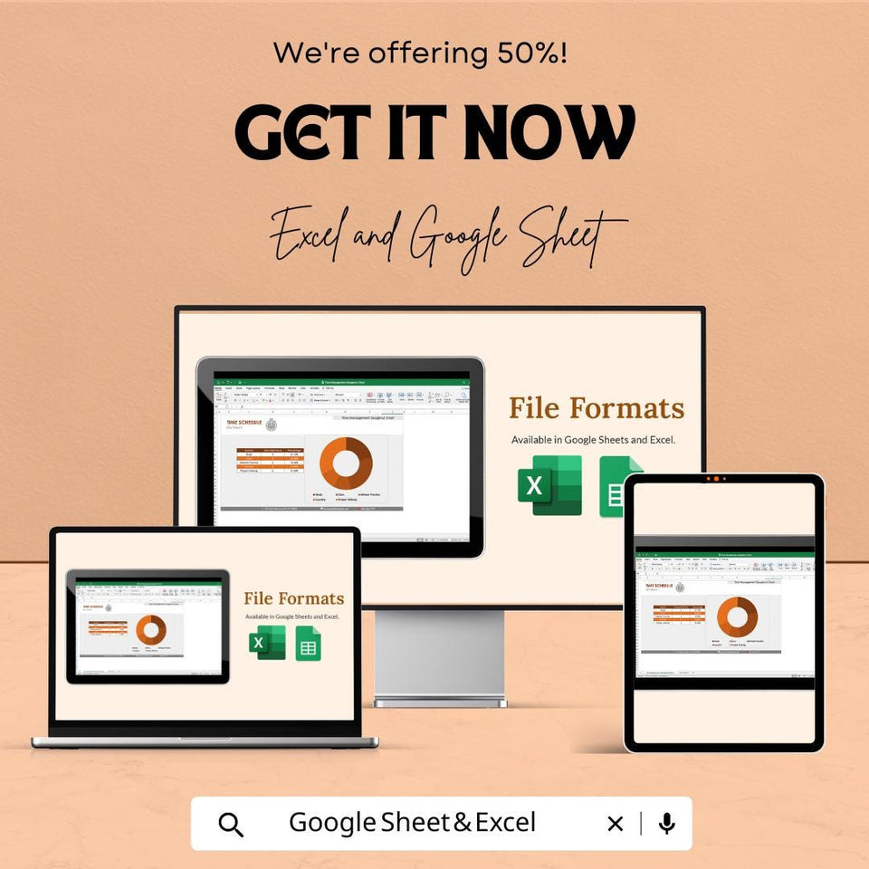 Time Management Doughnut Chart Sheet – Excel & Google Sheets Template for Efficient Task Scheduling, Time Allocation,