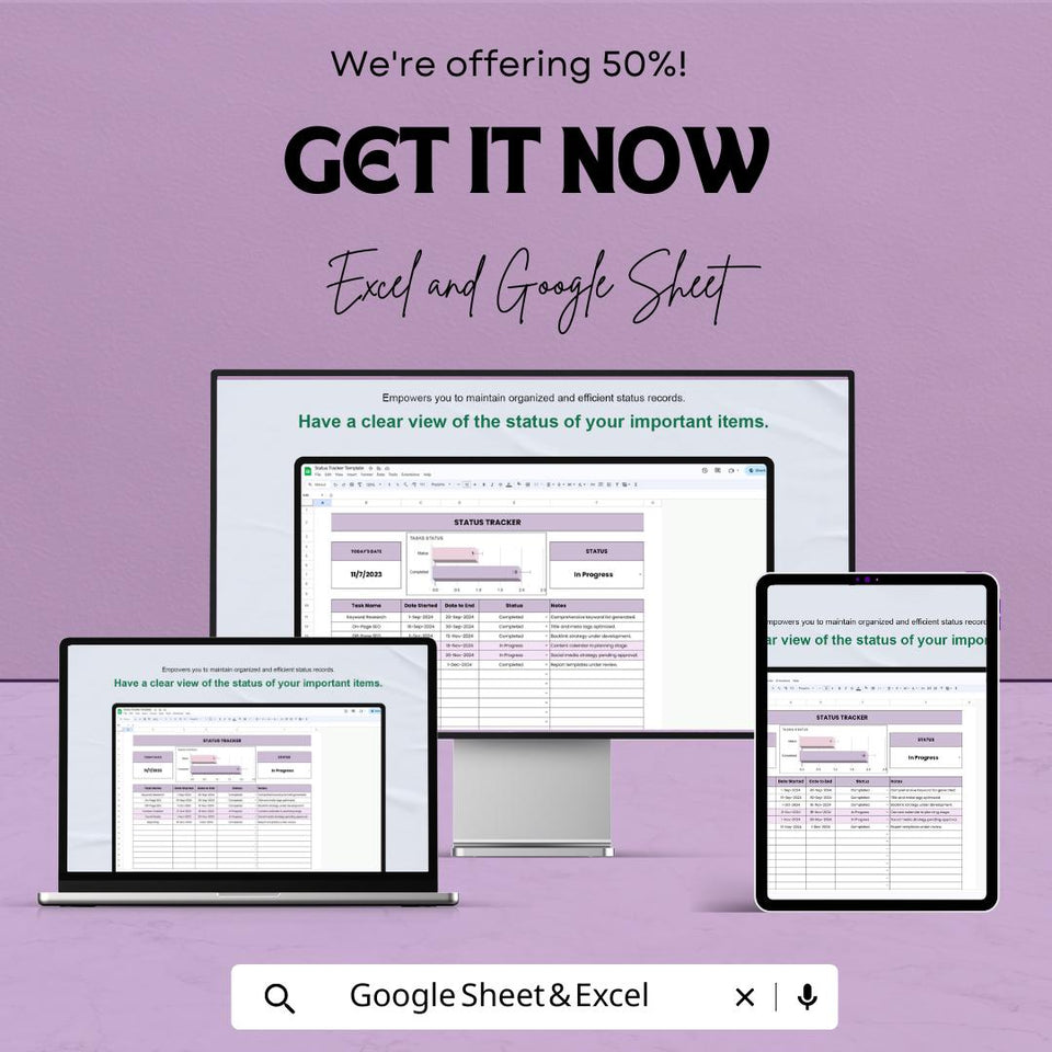 Status Tracker Sheet for Google Sheets - Task Progress Tracker, Project Management Template, Task List Tracker, Productivity Tracker,