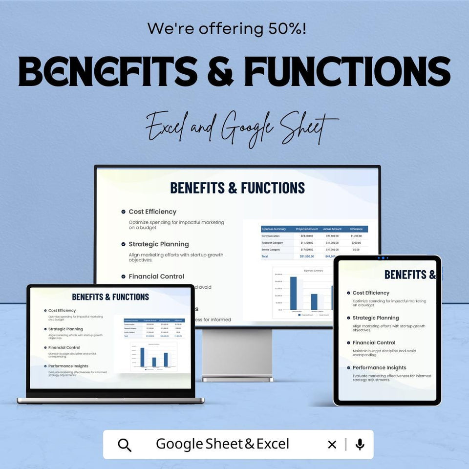Startup Marketing Budget Sheet | Google Sheet & Excel Template for Budget Allocation, Expense Tracking, and ROI Analysis | Editable Business