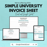 Simple University Invoice Template - Excel & Google Sheets - Easy-to-Use Customizable Invoice for Educational Institutions