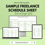 Sample Freelance Schedule Sheet - Excel & Google Sheets Template - Weekly Planner for Freelancers - 50% Off - Instant Download