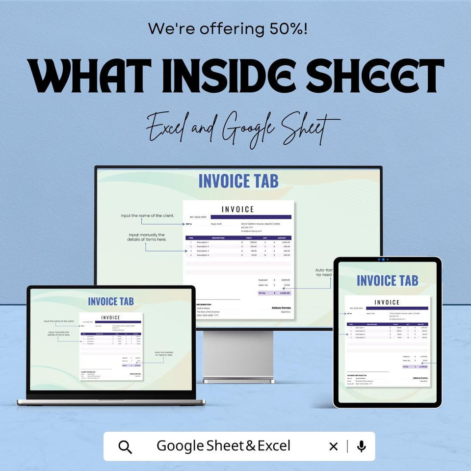 Invoice Tab Template - Excel & Google Sheets - Simple, Customizable Invoice Tracker for Businesses