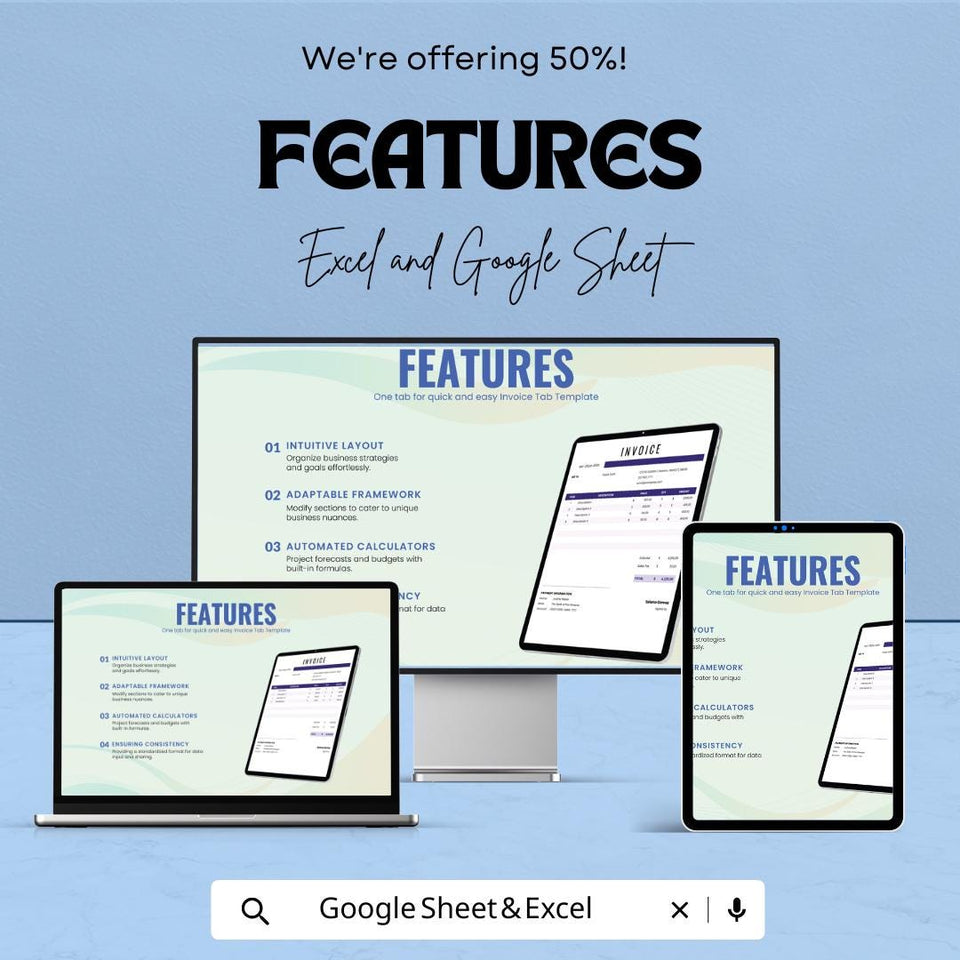 Invoice Tab Template - Excel & Google Sheets - Simple, Customizable Invoice Tracker for Businesses